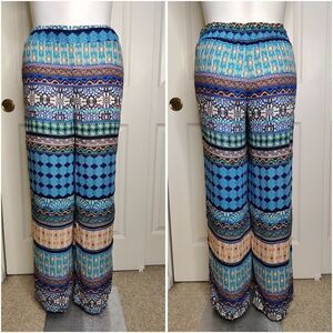 Roz & Ali elastic boho wide leg pants sz L